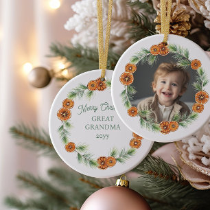 Ornamento De Cerâmica Feliz Excelente de Natal Vovó Citrus Wreath Foto
