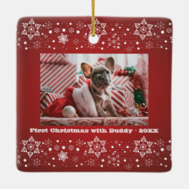 Ornamento De Cerâmica Feliz Feliz ano novo vermelho de Natal + Foto da F