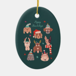 Ornamento De Cerâmica Feliz Feliz Natal dos Cães Verdes