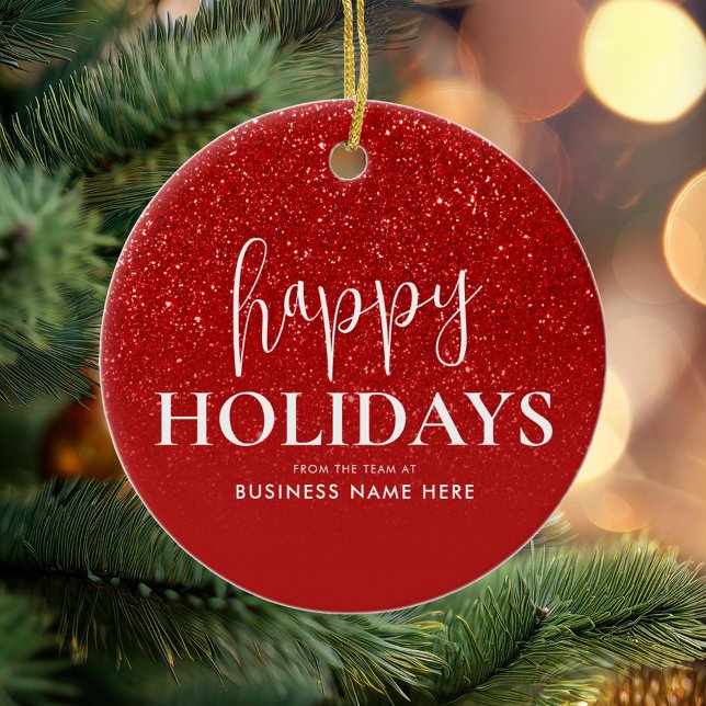 Ornamento De Cerâmica Feliz feriados Red Glitter Modernos Negócios (Criador carregado)