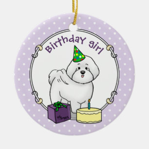 Ornamento De Cerâmica Feliz Festa de Aniversário Bichon Frise Dog - Bon