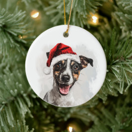 Ornamento De Cerâmica Feliz Fox Terrier Lisa de Natal Personalizada