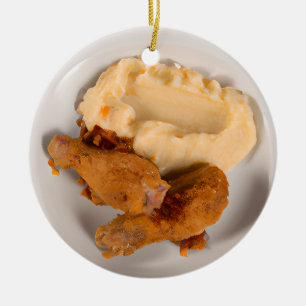 Ornamento De Cerâmica Feliz Fried Chicken Pun Natal