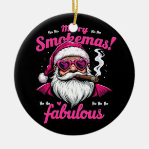 Ornamento De Cerâmica Feliz Fumaça Papais noeis Engraçados com Grande Ci