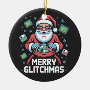 Ornamento De Cerâmica Feliz Glitchmas Codificação Programador Papai Noel