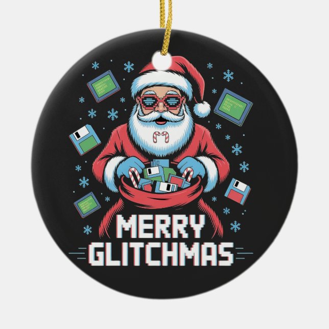 Ornamento De Cerâmica Feliz Glitchmas Coding Programmer Papais noeis Nat (Frente)