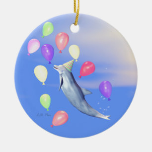 Ornamento De Cerâmica Feliz Golfinho de Aniversário