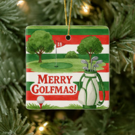 Ornamento De Cerâmica 'Feliz Golfmas!' Golfistas Alegres e Elegantes no 