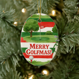 Ornamento De Cerâmica 'Feliz Golfmas!' Golfistas Alegres e Elegantes no 