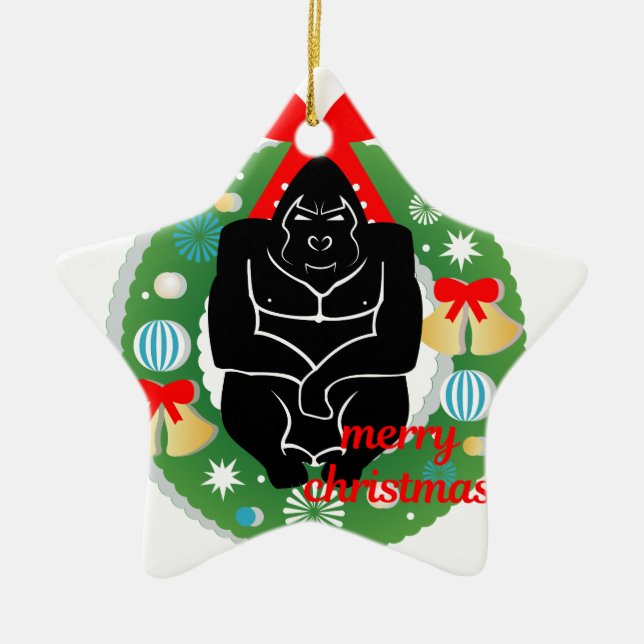 Ornamento De Cerâmica Feliz gorila de natal (Frente)