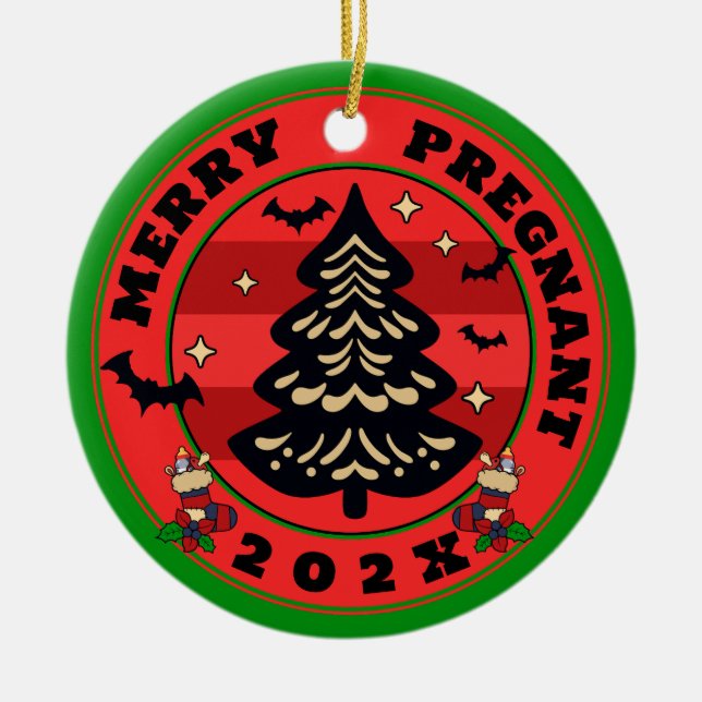 Ornamento De Cerâmica Feliz gótico e Natal grávida (Frente)