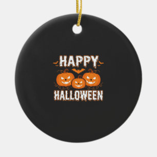 Ornamento De Cerâmica Feliz Halloween Abóbora Morcego Vetor