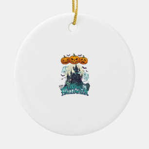 Ornamento De Cerâmica Feliz Halloween Castelo Assombrado Abóboras Fantas