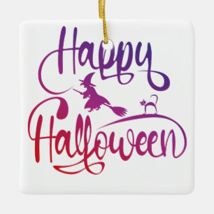 Ornamento De Cerâmica Feliz Halloween gradient voando feiticeiro