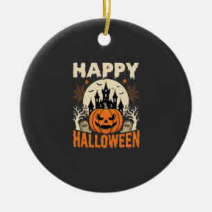 Ornamento De Cerâmica Feliz Halloween Jack O Lantern Castelo Assombrado