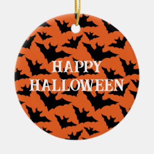 Ornamento De Cerâmica Feliz Halloween morcegos pretos padrão assustador