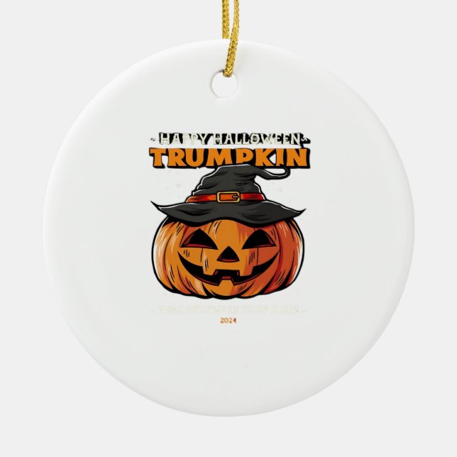 Ornamento De Cerâmica Feliz Halloween Trumpkin Clássico (Frente)