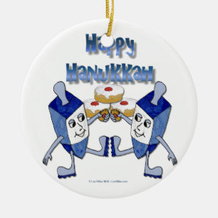 Ornamento De Cerâmica Feliz Hanukkah Dreidels Dançantes Donut de Geléia