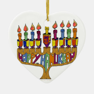 Ornamento De Cerâmica Feliz Hanukkah Dreidels Menorá