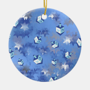 Ornamento De Cerâmica Feliz Hanukkah Estrela Cadente e Piões de Hanukkah