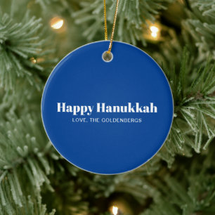 Ornamento De Cerâmica Feliz Hanukkah listras modernas personalizadas azu