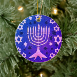Ornamento De Cerâmica Feliz Hanukkah Menorah Flat<br><div class="desc">Feliz Hanukkah Menorah,  ornamento cerâmico plano</div>