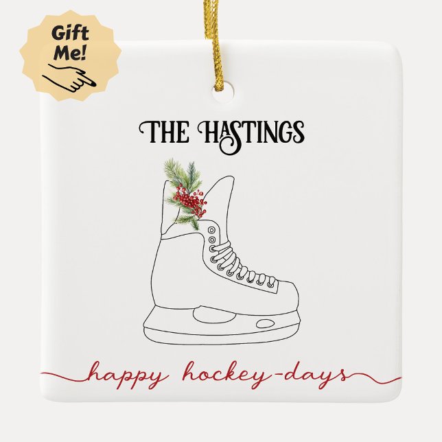 Ornamento De Cerâmica Feliz Hockey-Dias (Criador carregado)