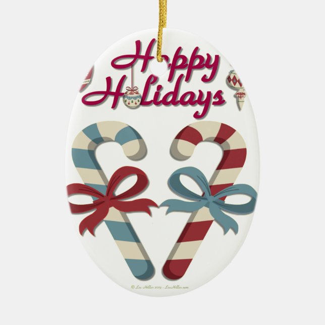 Ornamento De Cerâmica Feliz Holidays Candy Cane Heart (Frente)