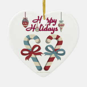 Ornamento De Cerâmica Feliz Holidays Candy Cane Heart