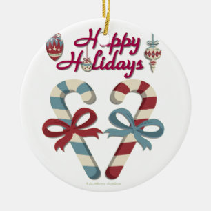 Ornamento De Cerâmica Feliz Holidays Candy Cane Heart