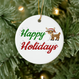 Ornamento De Cerâmica Feliz Holidays Reindeer Script de Natal