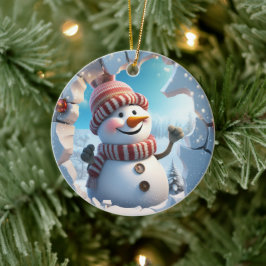 Ornamento De Cerâmica Feliz homenzinho de neve. É Natal.