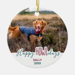 Ornamento De Cerâmica Feliz HOWLFriday Dog Lover Holiday Pet Photo