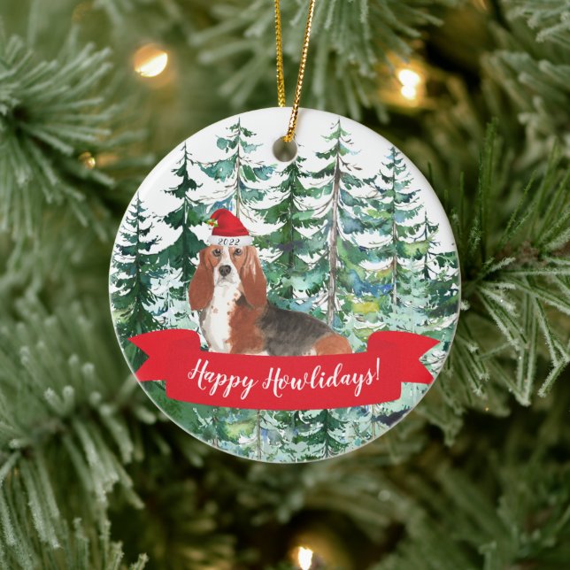 Ornamento De Cerâmica Feliz Howlidays Basset Dog Natal Ornamen (Árvore)
