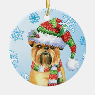 Ornamento De Cerâmica Feliz Howlidays Bruxelas Griffon Cerâmica Ornament