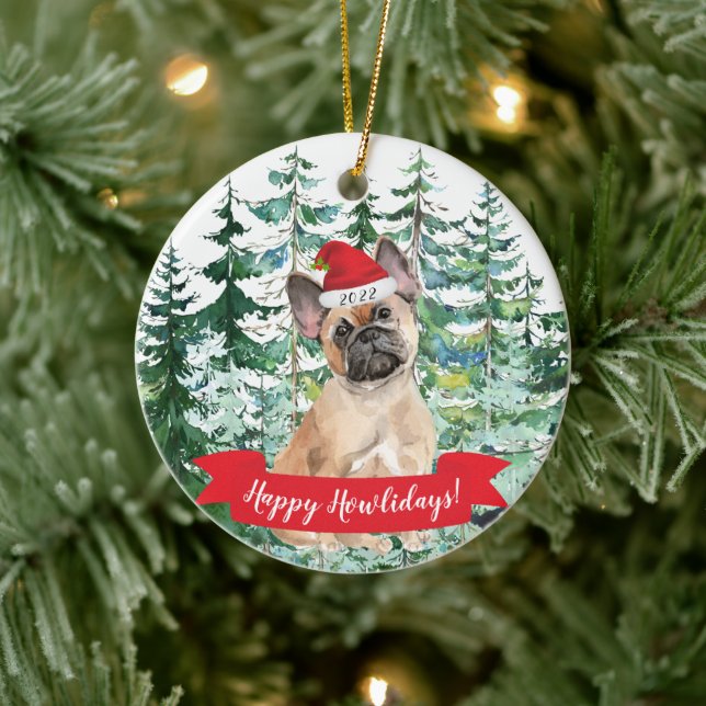 Ornamento De Cerâmica Feliz Howlidays Francês Buldogue Dog Natal Ornam (Árvore)