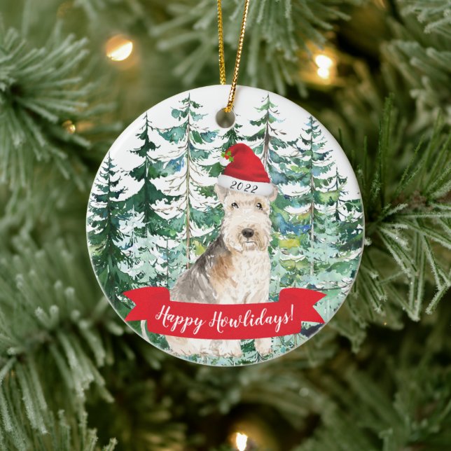 Ornamento De Cerâmica Feliz Howlidays Lakeland Terrier Christmas Ornamen (Árvore)