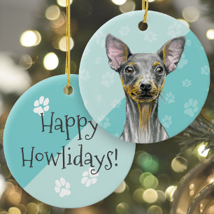 Ornamento De Cerâmica Feliz Howlidays Miniatura Cão Cachorro Cachorro C