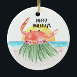 Ornamento De Cerâmica Feliz Huladays Crab Tropical Beach Natal<br><div class="desc">Adicione um charme tropical ao seu Natal com este ornamento de "Feliz Huladays", com um caranguejo giro a dançar ao sol perto do mar. Este ornamento atraente captura o espírito caprichoso da época de férias e uma divertida viagem de praia, tudo em um. Personalize-o para torná-lo extra especial - um...</div>