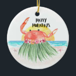 Ornamento De Cerâmica Feliz Huladays Crab Tropical Beach Natal<br><div class="desc">Adicione um charme tropical ao seu Natal com este ornamento de "Feliz Huladays", com um caranguejo giro a dançar ao sol perto do mar. Este ornamento atraente captura o espírito caprichoso da época de férias e uma divertida viagem de praia, tudo em um. Personalize-o para torná-lo extra especial - um...</div>