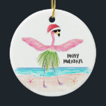 Ornamento De Cerâmica Feliz Huladays Flamingo Tropical Beach Natal<br><div class="desc">Adicione um charme tropical ao seu Natal com este ornamento "Feliz Huladays" com um flamingo rosa a desportista de um chapéu de Pai Natal a dançar ao largo do mar. Este ornamento atraente captura o espírito caprichoso da época de férias e uma divertida viagem de praia, tudo em um. Personalize-o...</div>