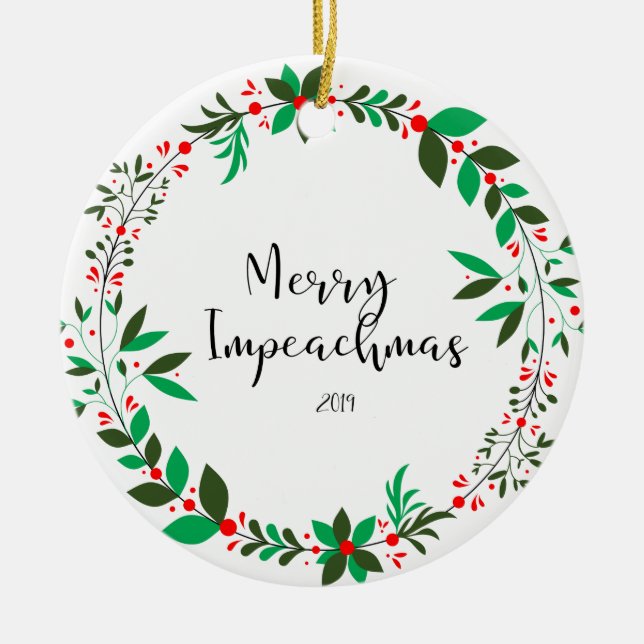 Ornamento De Cerâmica Feliz Impeachmas 2019 Impeach Trump comemorativa (Frente)