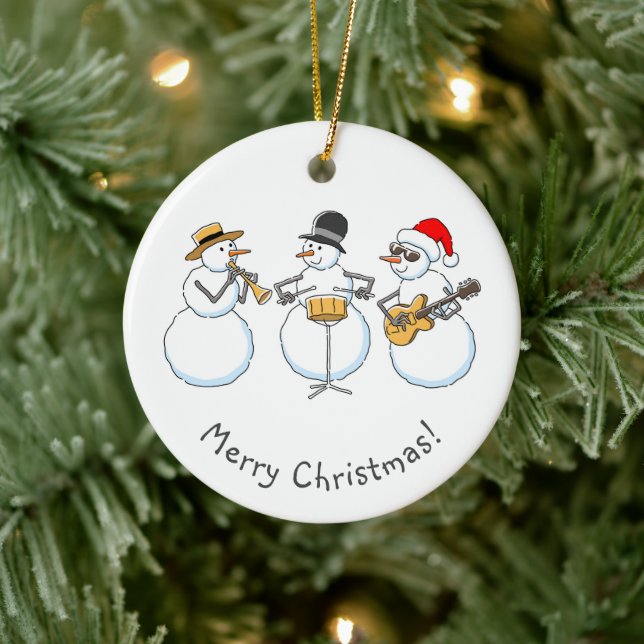 Ornamento De Cerâmica Feliz Jazzy Natal Snowman Engraçado Jazzband (Árvore)