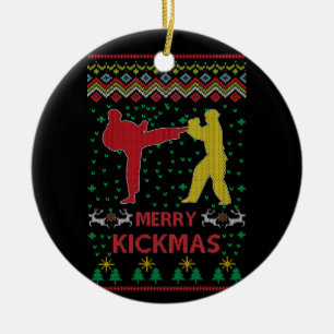 Ornamento De Cerâmica Feliz Kickmas Natal Feio Karate Jiu Jitsu
