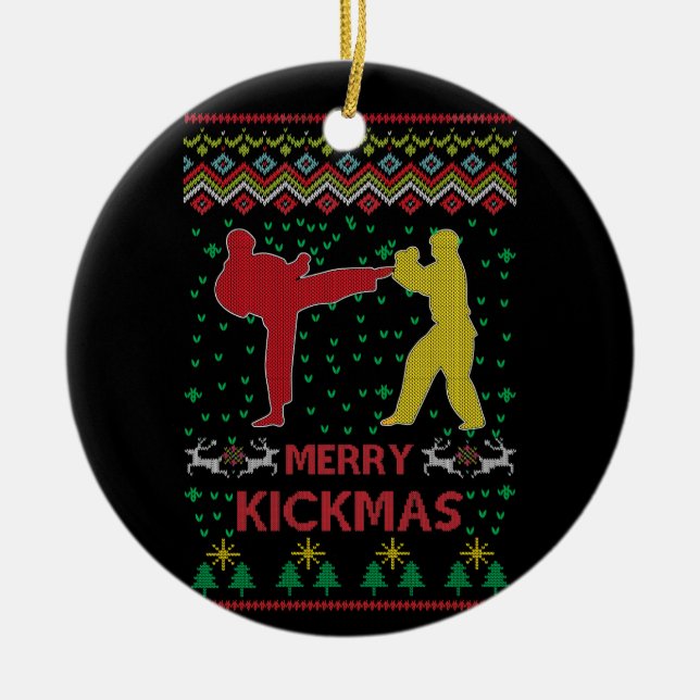 Ornamento De Cerâmica Feliz Kickmas Natal Feio Karate Jiu Jitsu (Frente)