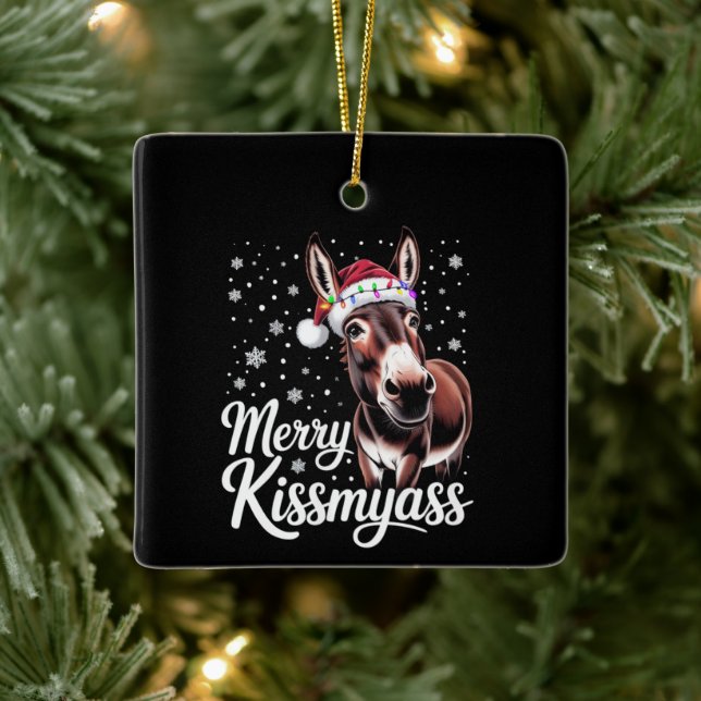 Ornamento De Cerâmica Feliz Kissmyass Donkey Sarcastic Xmas Funny Pajama (Árvore)