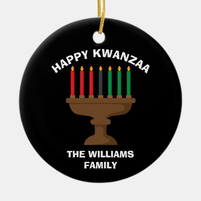 Ornamento De Cerâmica Feliz Kwanzaa Kinara - Presente Verde Vermelho Neg (Frente)