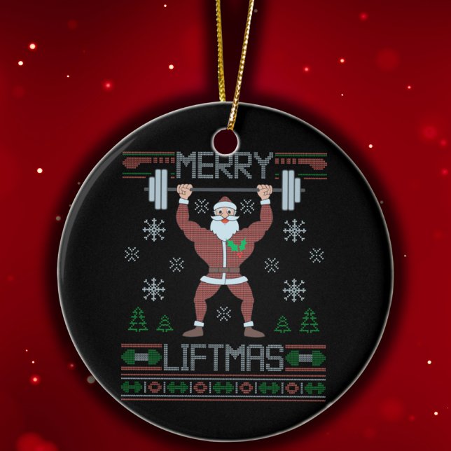 Ornamento De Cerâmica Feliz Liftmas Ugly Christmas Gyout (Criador carregado)