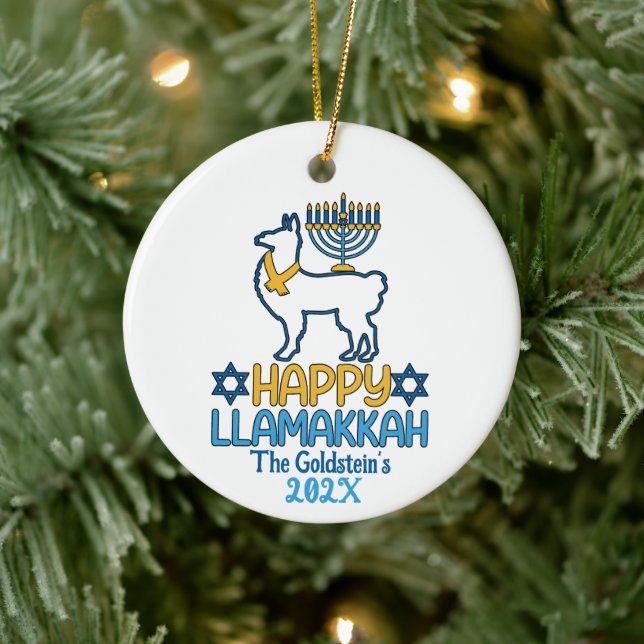 Ornamento De Cerâmica Feliz Llamakkah Feliz Hanukkah (Árvore)