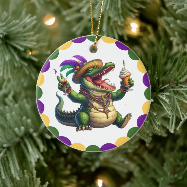 Ornamento De Cerâmica Feliz Mardi Gras Alligator (Árvore)